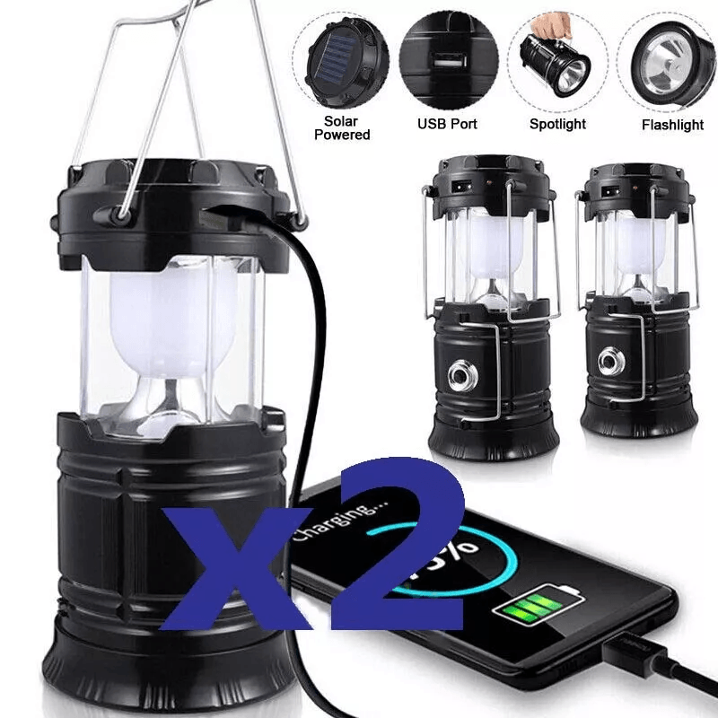 USB Solar Portable LED Flashlight Rechargeable Camping Light, Multi-Mode Foldable Lantern Lamp for Outdoors, Emergency