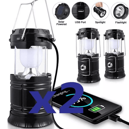 USB Solar Portable LED Flashlight Rechargeable Camping Light, Multi-Mode Foldable Lantern Lamp for Outdoors, Emergency