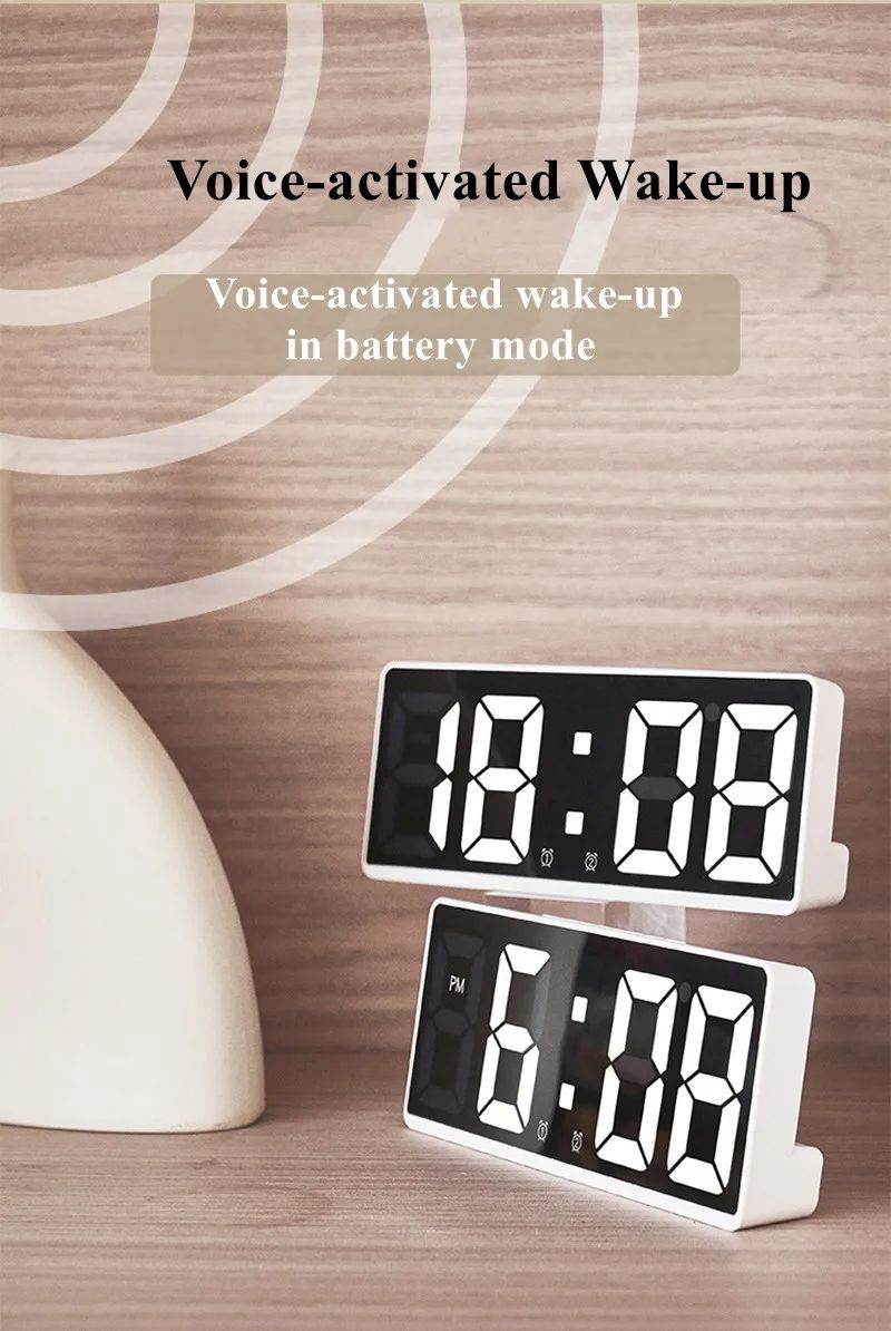 Voice Control Digital Alarm Clock With Temperature Display Snooze  Night Mode 1224H AntiDisturb Des 8