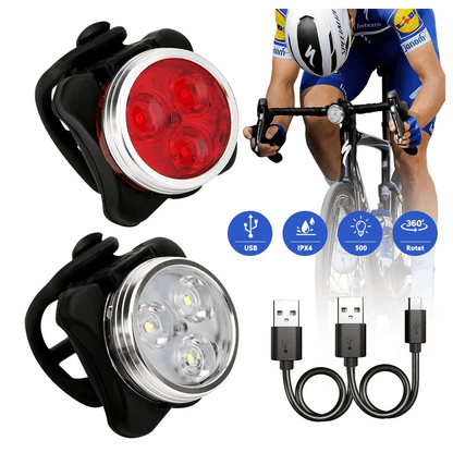 2 Set USB Rechargeable LED Bicycle Headlight & Taillight – Waterproof Front Rear Bike Lamp Set for Night Cycling Safety