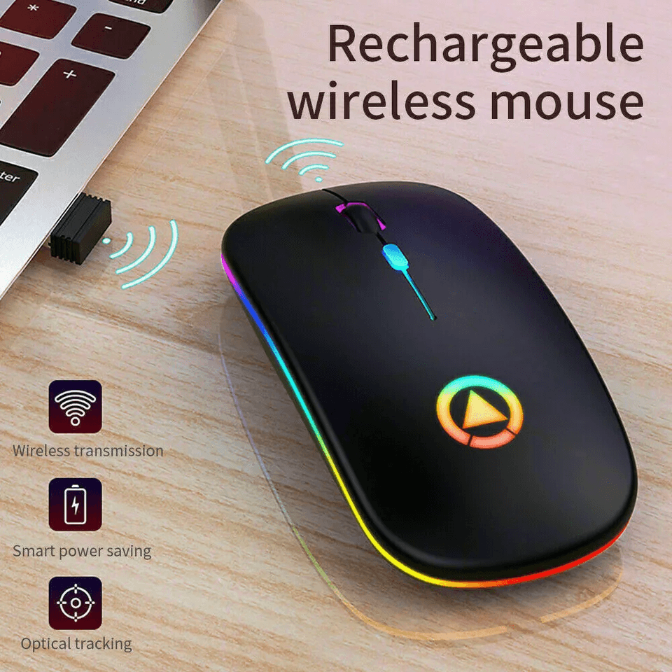 Wireless Optical Mouse USB Rechargeable RGB Cordless Mice For PC  Laptop 2