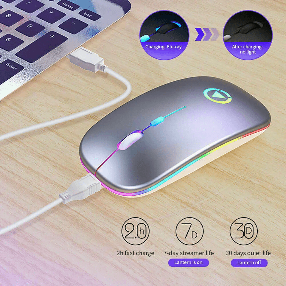 Wireless Optical Mouse USB Rechargeable RGB Cordless Mice For PC  Laptop 1