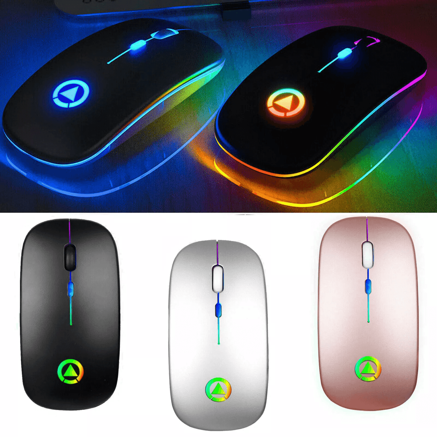 Wireless Optical Mouse, USB Rechargeable RGB Cordless Mice for PC & Laptop