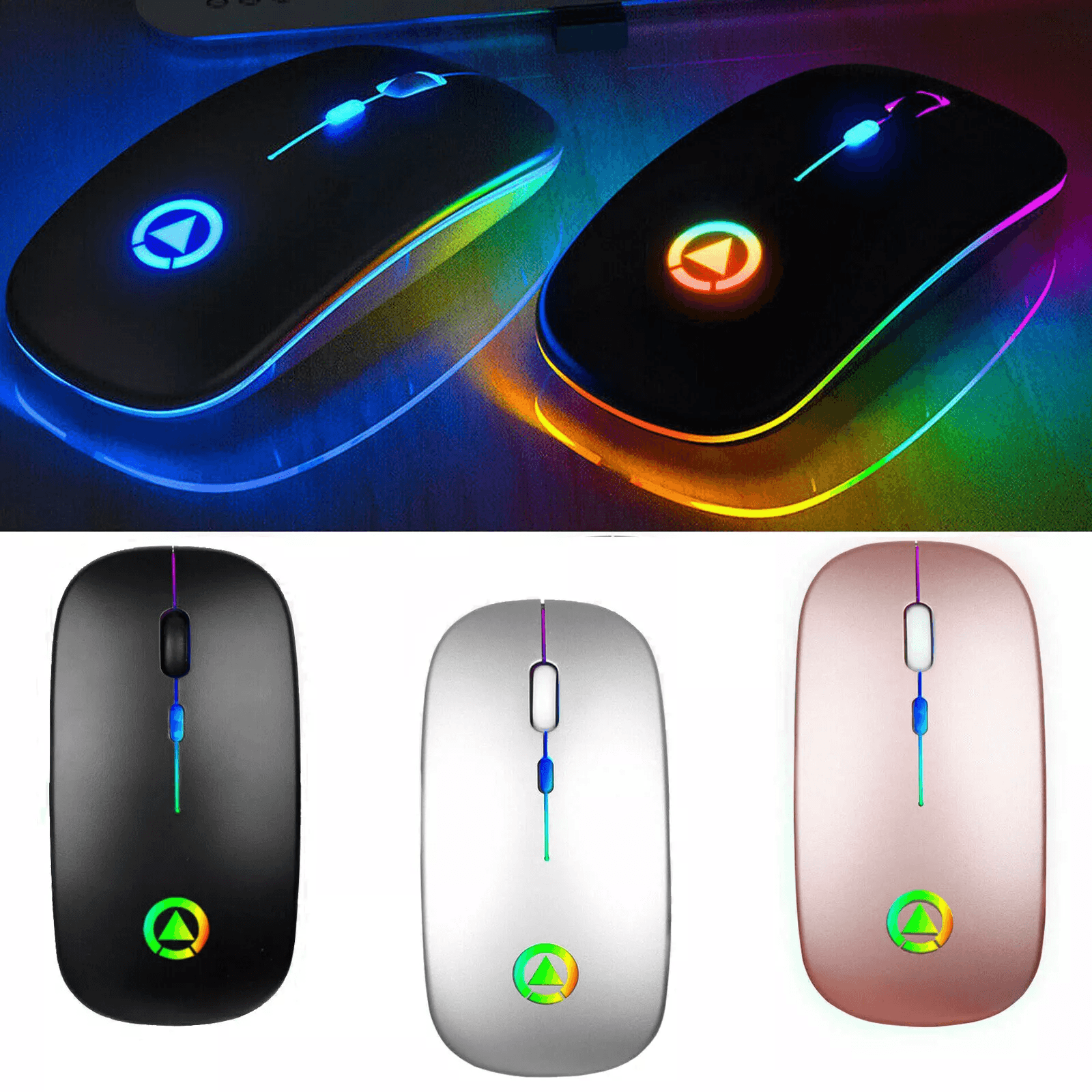 Wireless Optical Mouse, USB Rechargeable RGB Cordless Mice for PC & Laptop