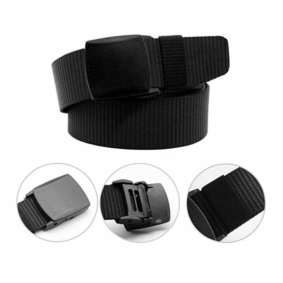 Men Plastic Cam Buckle Canvas Tactical Waistband Heavy-Duty Military Webbing Belt for Police, Work, Hunting, Sport