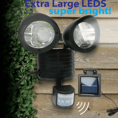 LED Dual Security Detector Solar Spot Light Motion Sensor Outdoor Floodlight with Adjustable Heads 5M Cable.