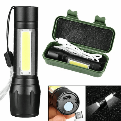Mini COB LED Flashlight, Super Bright Tactical USB Rechargeable Torch with Magnetic Base