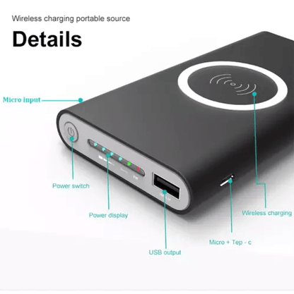 Wireless Power Bank 10000mAh Backup Fast Charging External Battery Portable Charger For IPhone Sams 9