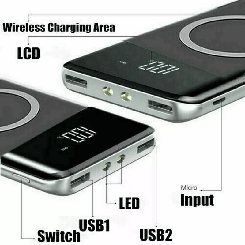 Wireless Power Bank 10000mAh Backup Fast Charging External Battery Portable Charger For IPhone Sams 3