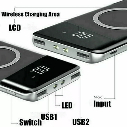 Wireless Power Bank 10000mAh Backup Fast Charging External Battery Portable Charger For IPhone Sams 3