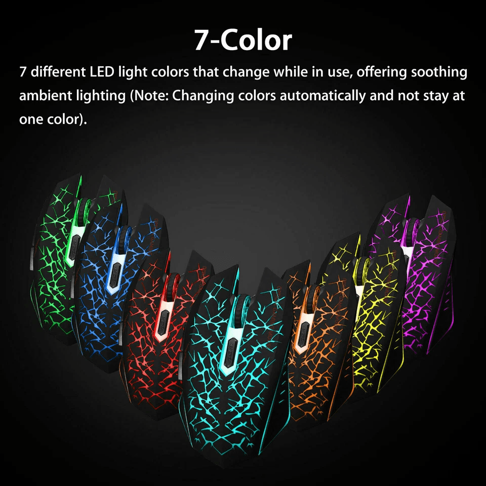 Wireless USB Optical Gaming Mouse 7 Color LED Backlit Rechargeable Ergonomic Design For PC  Laptop 2