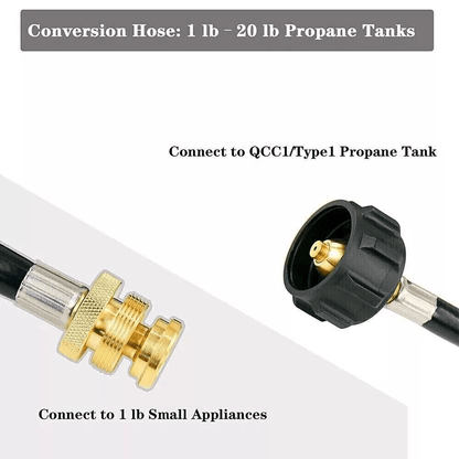 LP Tank Adapter Hose 1lb To 20lb Converter For QCC1Type1 Gas Grill 3