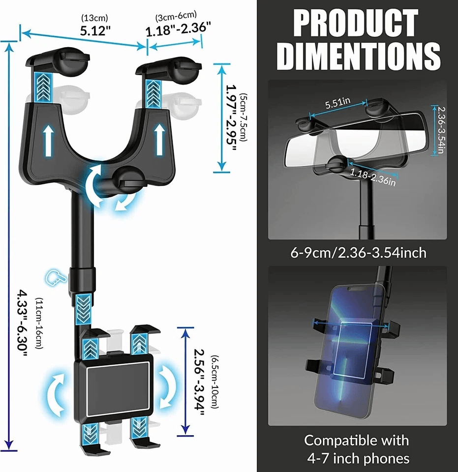 Car Phone Holder Rotatable  Retractable Rearview Mirror Mount For All Smartphones 1