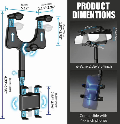 Car Phone Holder Rotatable  Retractable Rearview Mirror Mount For All Smartphones 1