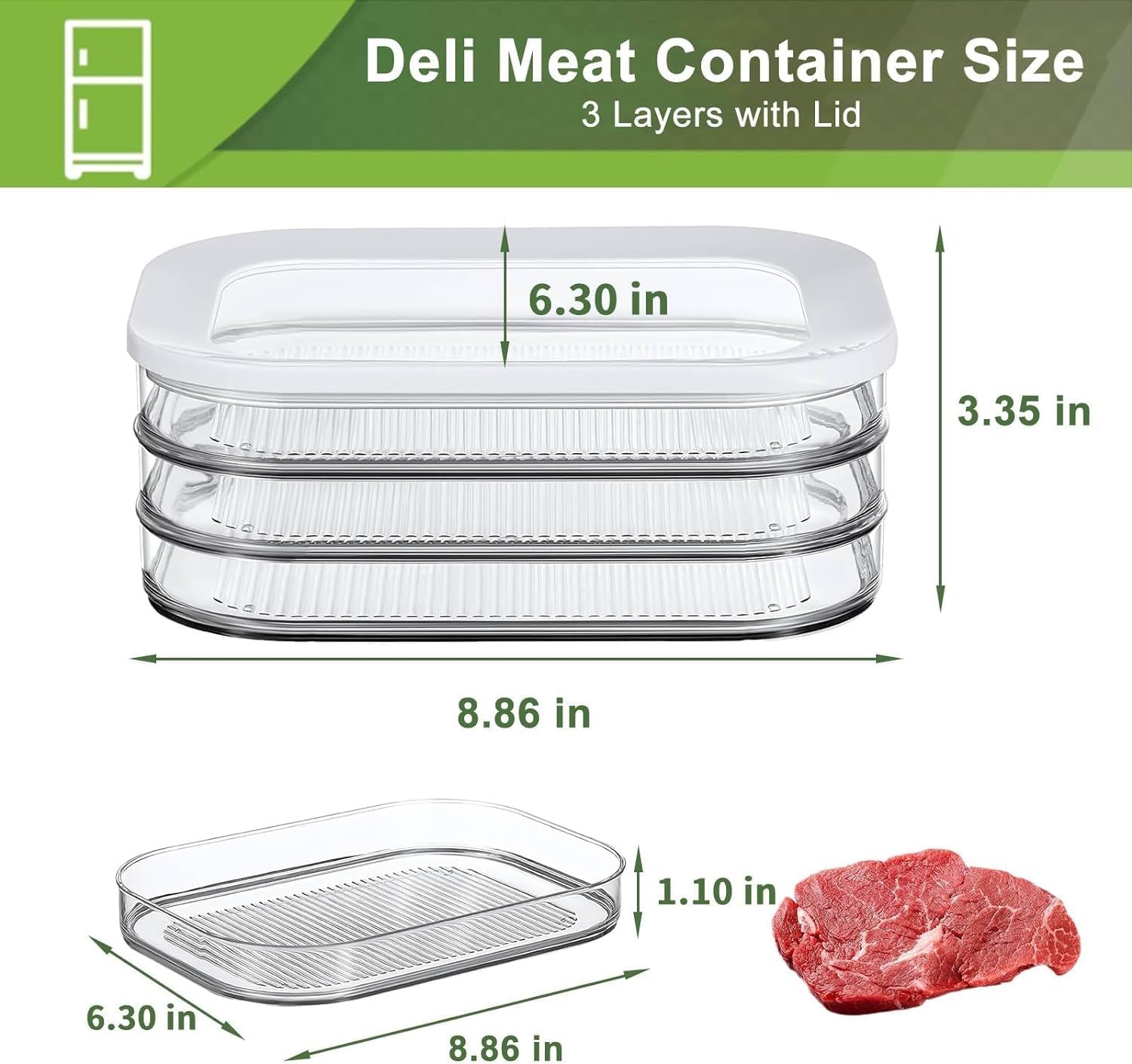 Leakproof Meat Containers for Fridge – Transparent Frozen Food Storage Box with Lid
