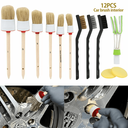 Car Detailing Brush Kit Boar Hair, Auto Interior Exterior Wheel Cleaning Set