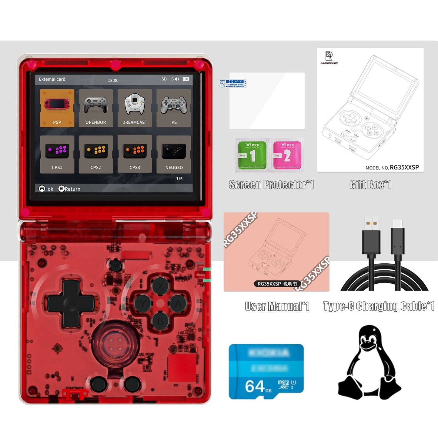 ANBERNIC RG35XXSP Flip Handheld Game Console 35 IPS Clamshell Linux System 64G Storage Online