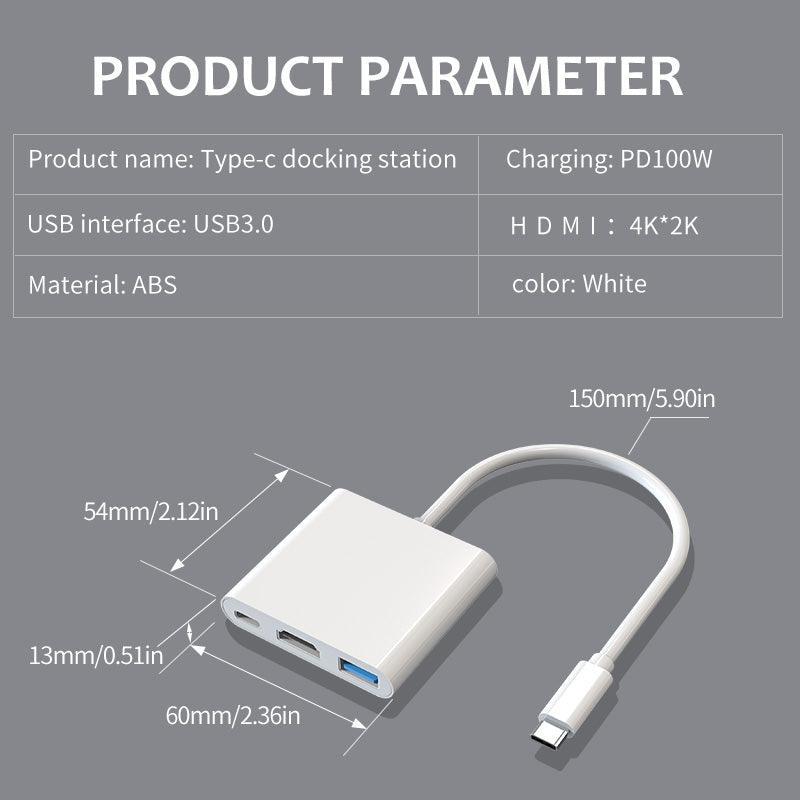 3-in-1 USB C to HDMI Multiport Adapter, Thunderbolt 3 Hub with 4K Output, USB 3.0 & 100W PD Fast Charging