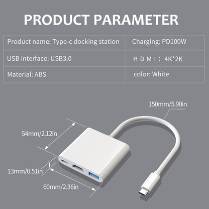 3-in-1 USB C to HDMI Multiport Adapter, Thunderbolt 3 Hub with 4K Output, USB 3.0 & 100W PD Fast Charging