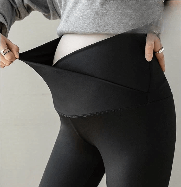 Women Maternity V Crossover Lounge Pants  Black Wide Leg Pregnancy Trousers For Comfort Style 1