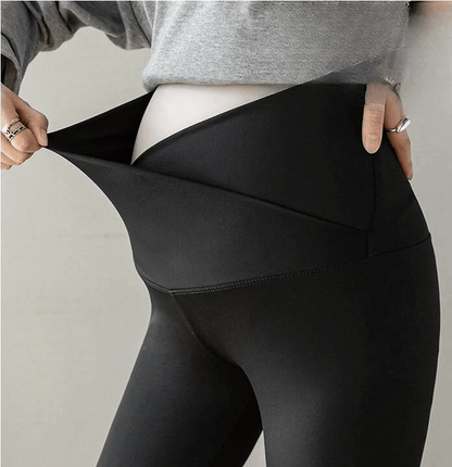 Women Maternity V Crossover Lounge Pants  Black Wide Leg Pregnancy Trousers For Comfort Style 1
