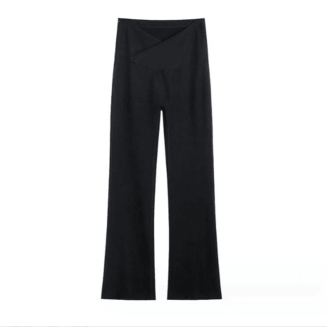 Women Maternity V Crossover Lounge Pants  Black Wide Leg Pregnancy Trousers For Comfort Style 2