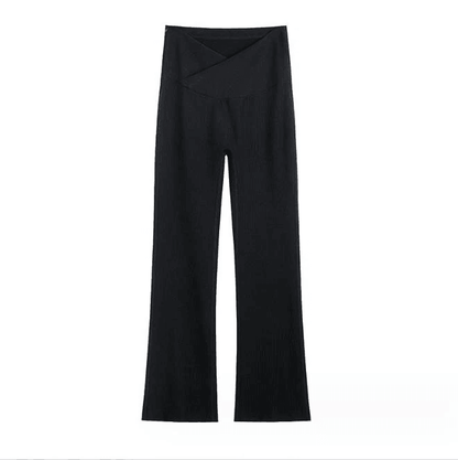 Women Maternity V Crossover Lounge Pants  Black Wide Leg Pregnancy Trousers For Comfort Style 2