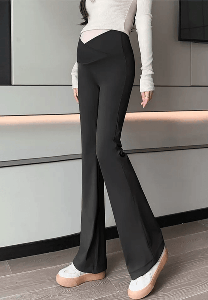 Women Maternity V Crossover Lounge Pants  Black Wide Leg Pregnancy Trousers For Comfort Style 3