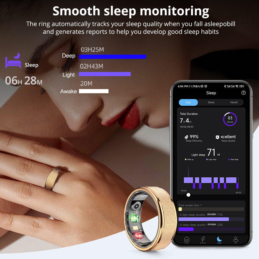 Fitness Smart Ring Sleep Tracker 5ATM Waterproof MultiSport Modes Includes Charging Case Unise