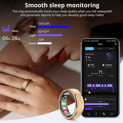 Fitness Smart Ring Sleep Tracker 5ATM Waterproof MultiSport Modes Includes Charging Case Unise