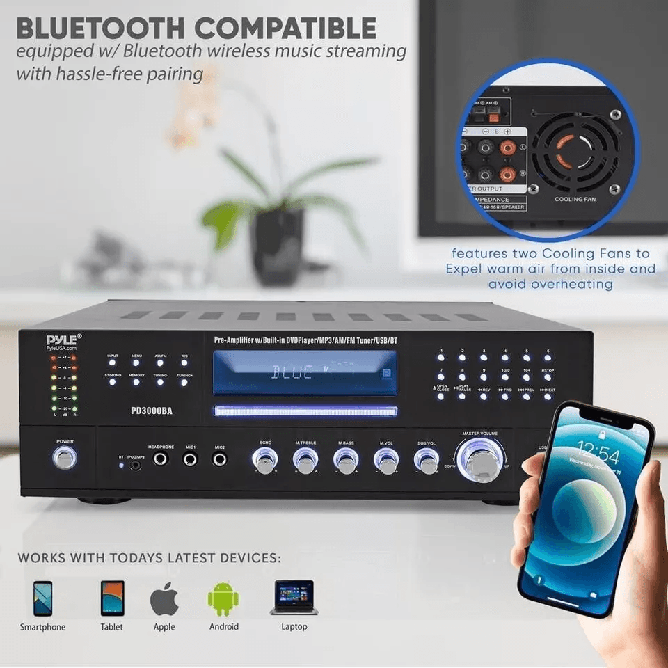 Bluetooth Channel Stereo Receiver Amplifier With CD DVD Player USBSD AMFM Subwoofer Out  Home Theat 1