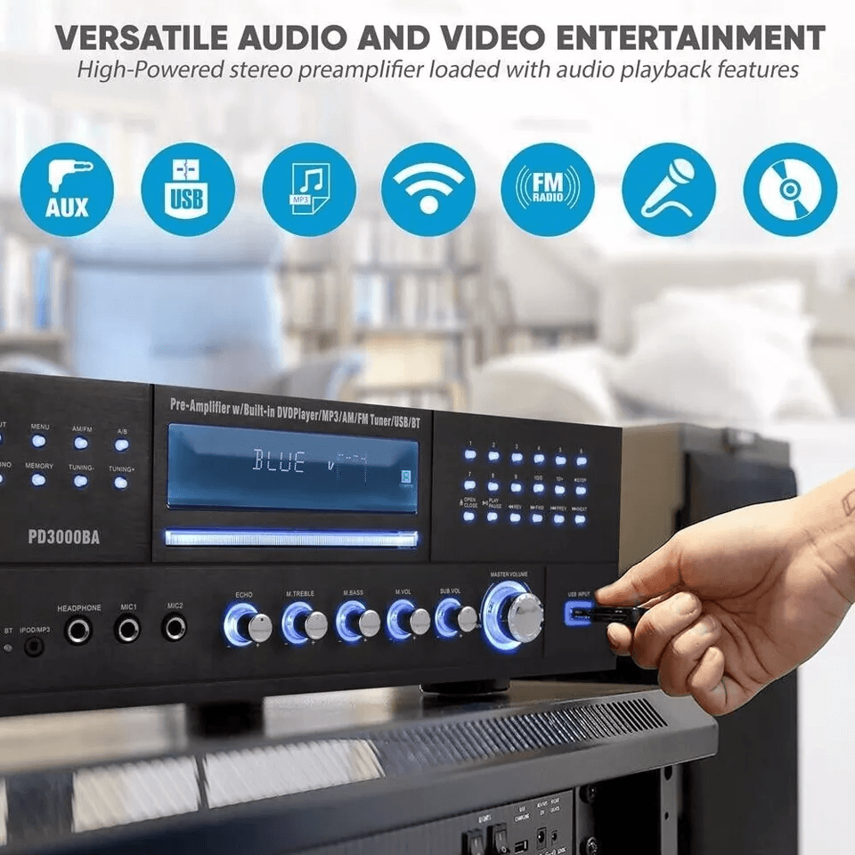 Bluetooth Channel Stereo Receiver Amplifier With CD DVD Player USBSD AMFM Subwoofer Out  Home Theat 2