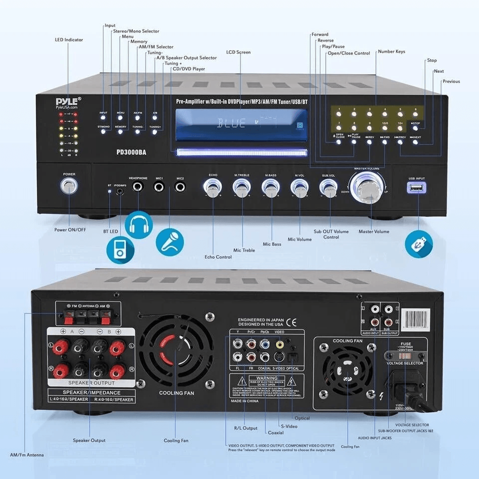 Bluetooth Channel Stereo Receiver Amplifier With CD DVD Player USBSD AMFM Subwoofer Out  Home Theat 4
