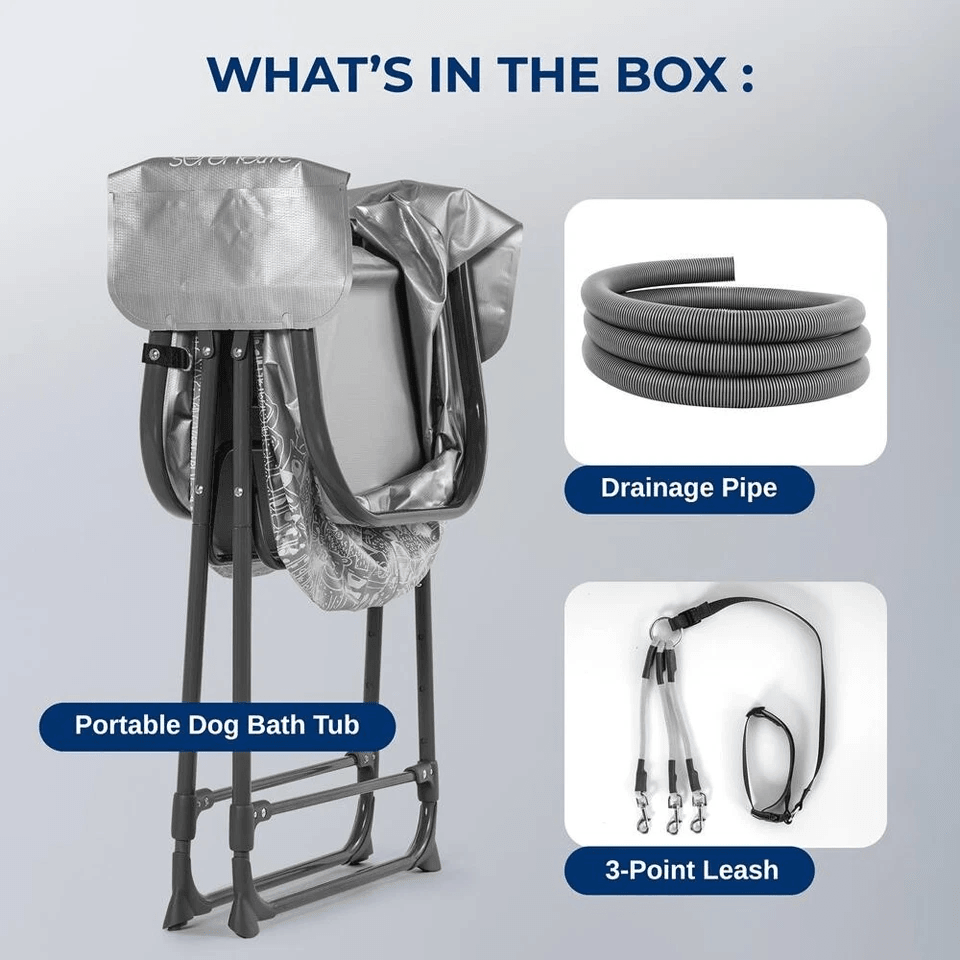Foldable Dog Bath Tub With Drain  Side Pockets Portable Elevated Pet Grooming Station 1