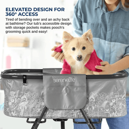 Foldable Dog Bath Tub With Drain  Side Pockets Portable Elevated Pet Grooming Station 2