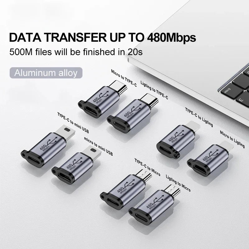 Micro to Mini USB Female Converters USB C Adapter for iPhone 14/13, Xiaomi, Samsung & Lightning Male Charger