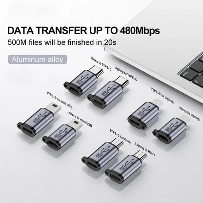 Micro to Mini USB Female Converters USB C Adapter for iPhone 14/13, Xiaomi, Samsung & Lightning Male Charger