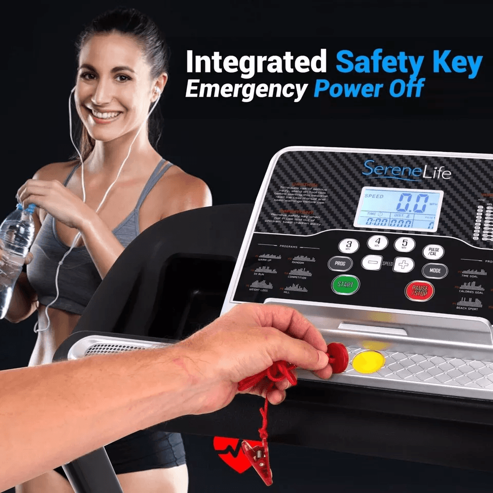 SereneLife Folding Treadmill Motorized Running Machine With Bluetooth 3 LCD Display Adjustable Incl 5