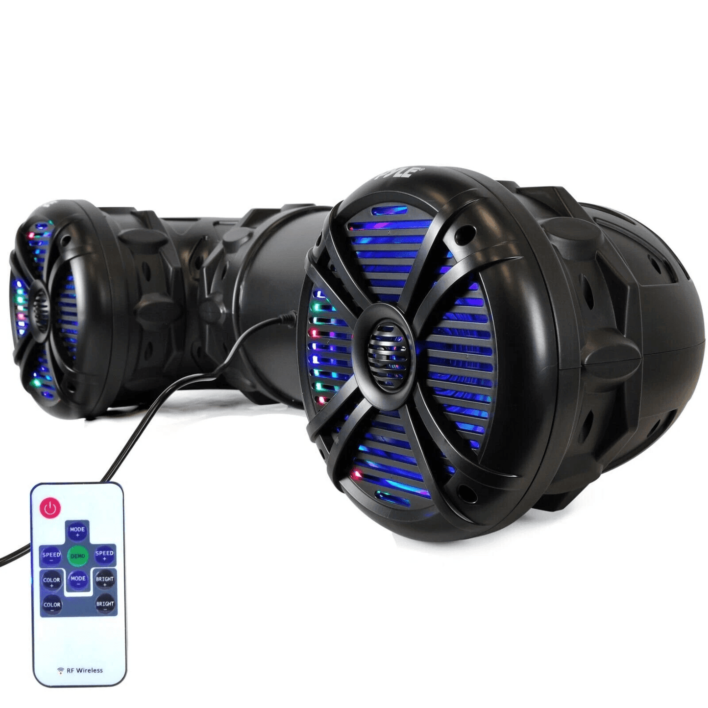 Pyle Marine Bluetooth Amplified Waterproof Speakers, Dual Speaker Sound System with LED Lights & Vehicle Mounting