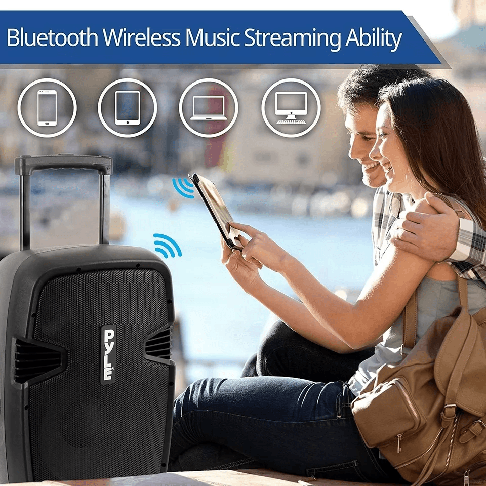 Portable Bluetooth Loudspeaker Rechargeable Active PA Speaker System Kit With Mic FM Radio USB Reco 1
