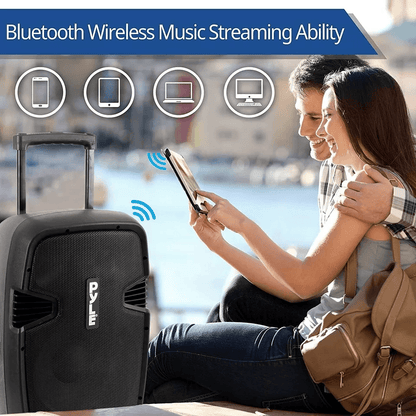 Portable Bluetooth Loudspeaker Rechargeable Active PA Speaker System Kit With Mic FM Radio USB Reco 1