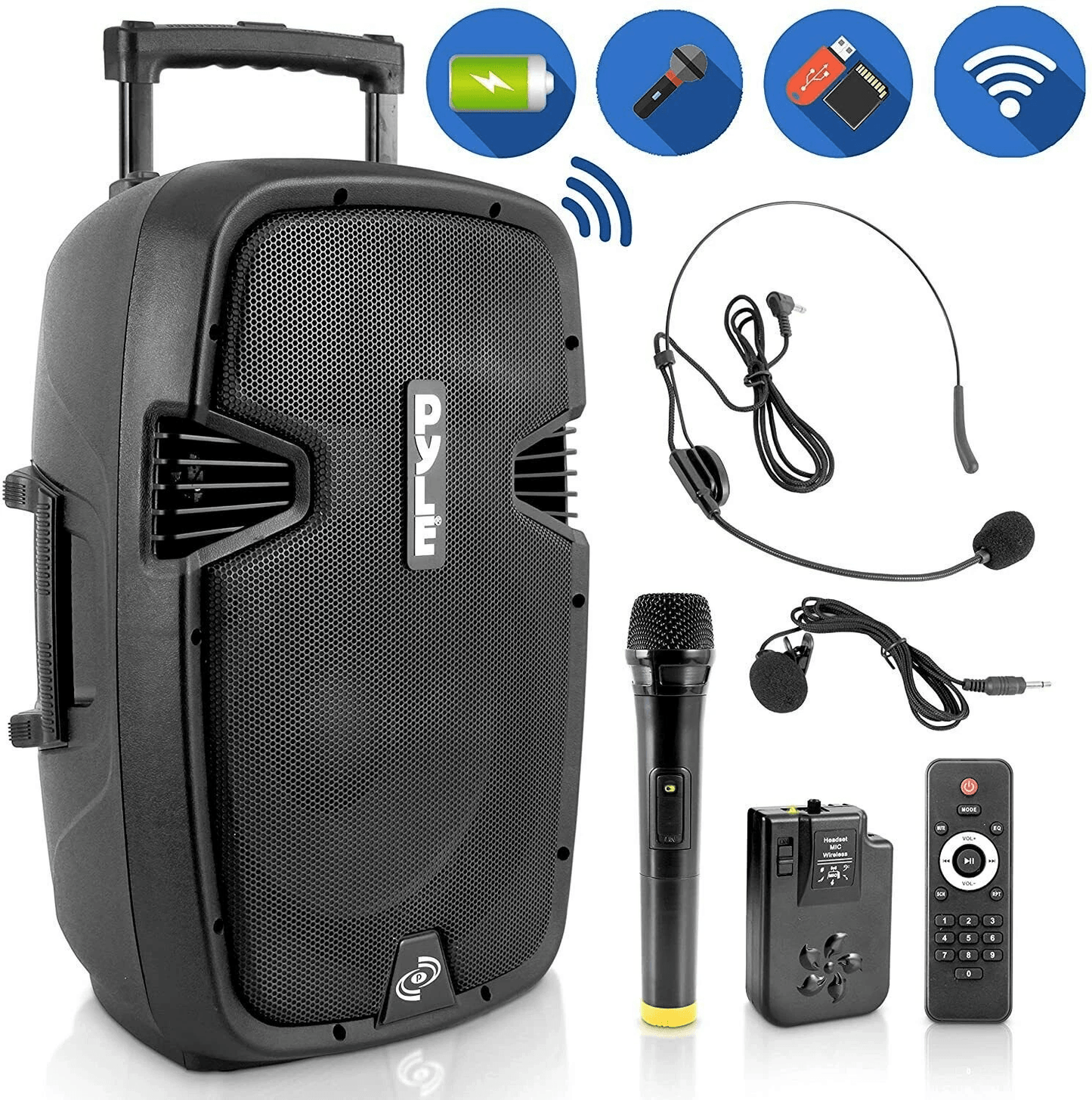 Portable Bluetooth Loudspeaker Rechargeable Active PA Speaker System Kit with Mic, FM Radio, USB Recording & Bluetooth