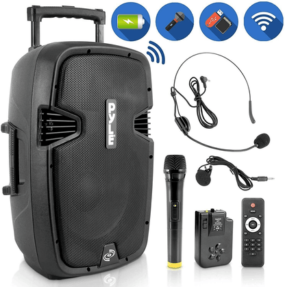 Portable Bluetooth Loudspeaker Rechargeable Active PA Speaker System Kit with Mic, FM Radio, USB Recording & Bluetooth
