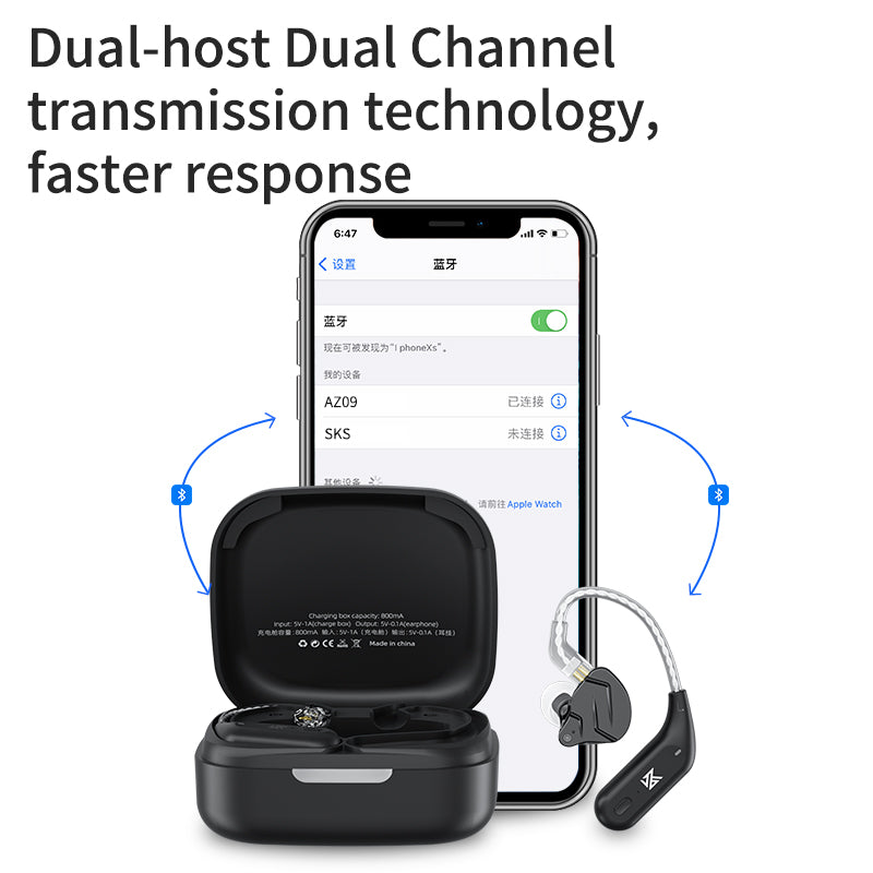 KZ AZ09 Bluetooth 5.2 Wireless Upgrade Cable HIFI Wireless Ear Hook With Charging Case For KZ TRN CCA Earphones Headset