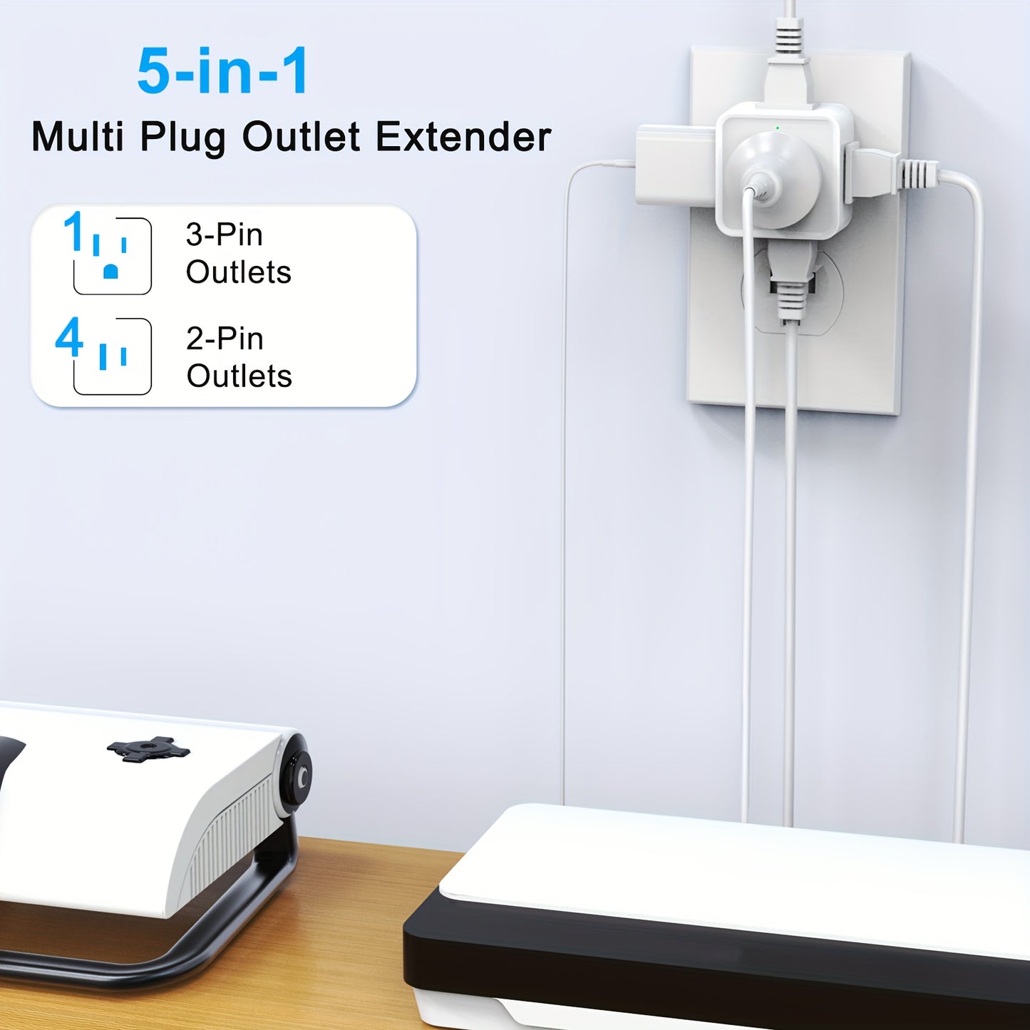 5 Way Multi Plug Outlet Extender Wall Outlet ExpanderSmall Electrical Outlet Splitter For TravelHom 2