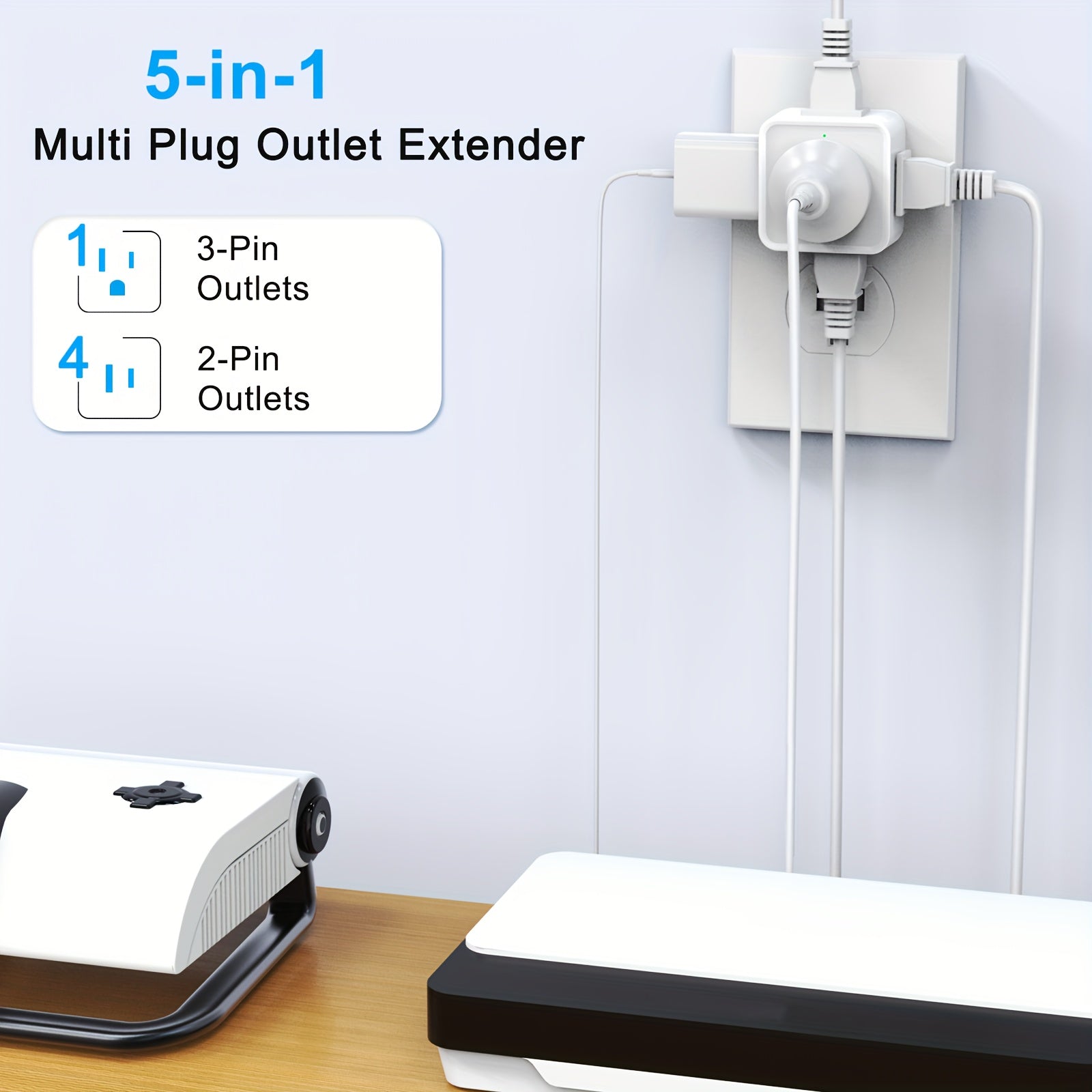 5 Way Multi Plug Outlet Extender Wall Outlet ExpanderSmall Electrical Outlet Splitter For TravelHom 2