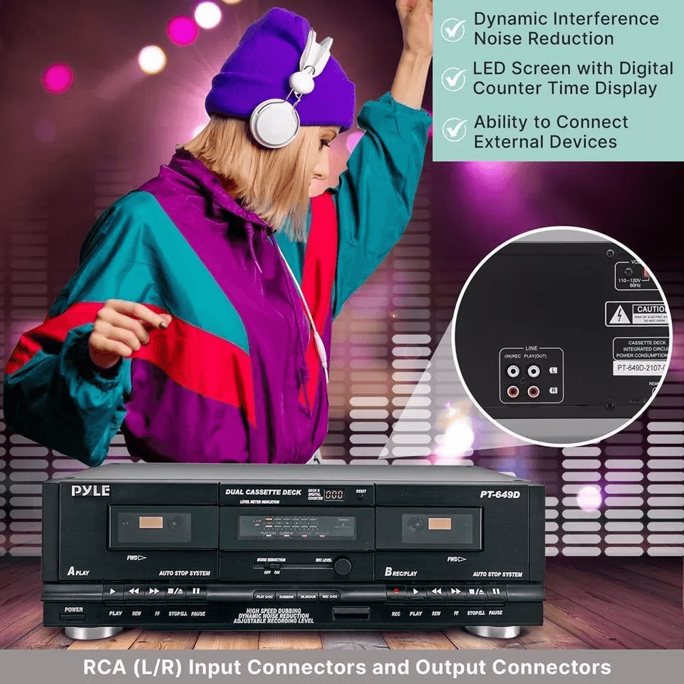 Pyle Dual Cassette Deck Stereo Audio Recorder With Noise Reduction  Rack Mount 5