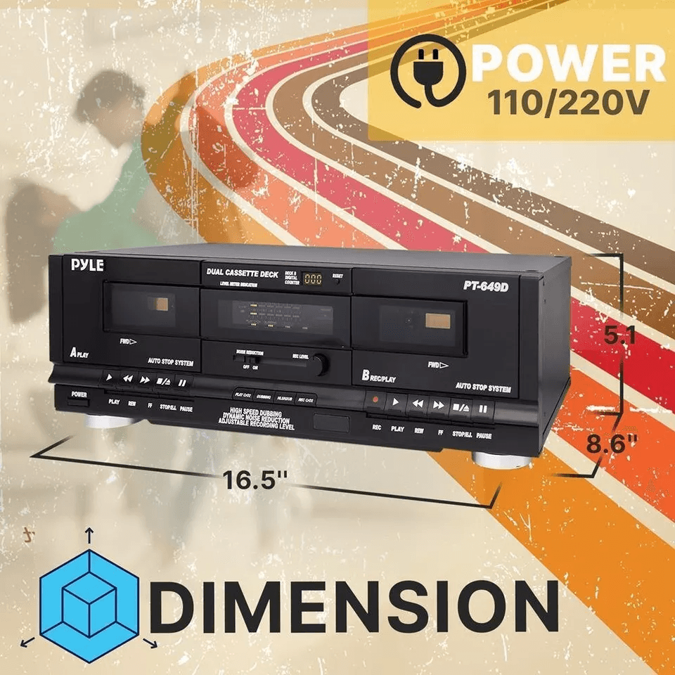 Pyle Dual Cassette Deck Stereo Audio Recorder With Noise Reduction  Rack Mount 4