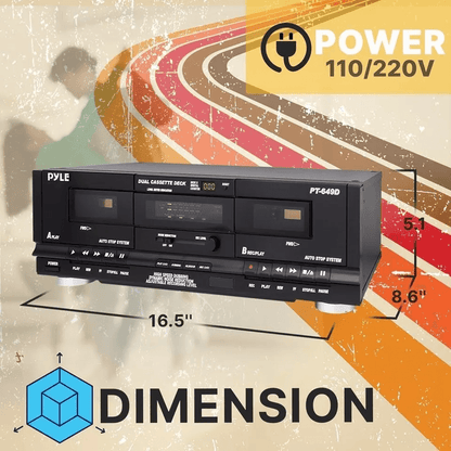 Pyle Dual Cassette Deck Stereo Audio Recorder With Noise Reduction  Rack Mount 4