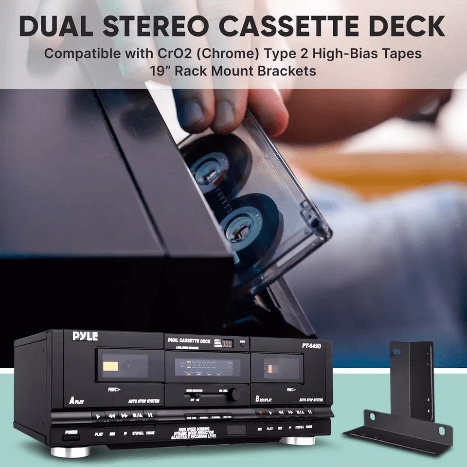 Pyle Dual Cassette Deck Stereo Audio Recorder With Noise Reduction  Rack Mount 3